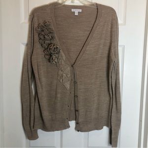 New York & Company Cardigan Sweater with Floral Accent  Size XL